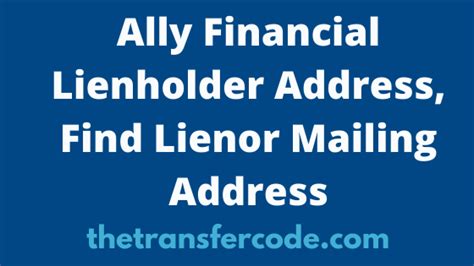 From Business: Setting goals for your <b>financial</b> future is important. . Ally financial lienholder address cockeysville md